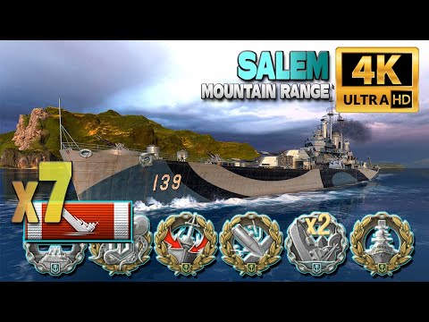 Cruiser Salem on map Mountain Range, 7 ships destroyed - World of Warships