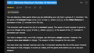YouTube video '1921. Eliminate Maximum Number of Monsters || LeetCode || LeetCode Daily || DSA'