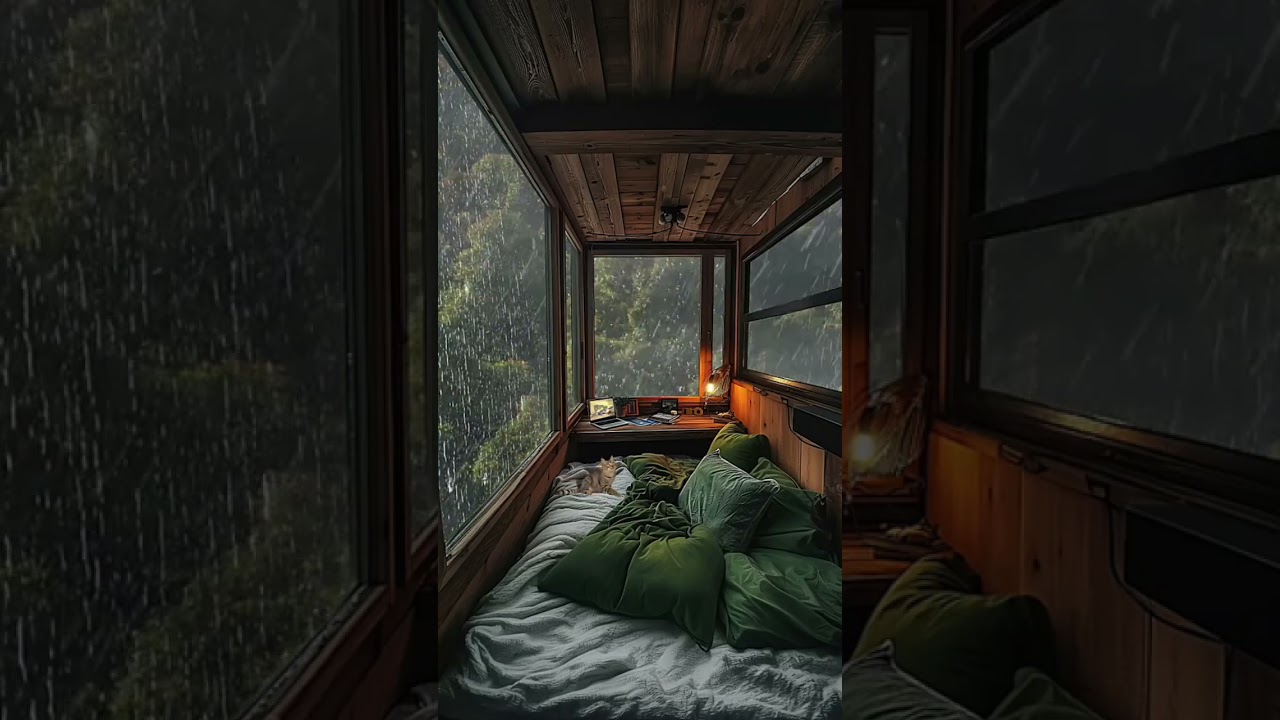Rainy Day Dreaming: Comfort Bed, Raindrop Melody, and a Scenic View #cozybedroom #RainyDayVibes