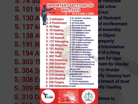 👩‍⚖️👨‍⚖️Important sections of BNS for #judiciary #bns#law#legal#advocate#india#up #tolcnr_allexams