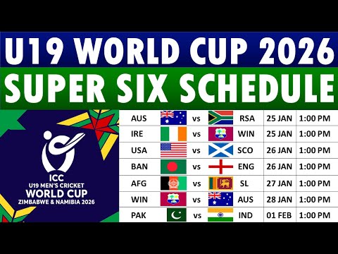 ICC Under 19 World Cup 2026 Super Six Schedule | ICC Under 19 World Cup Super 6 Schedule