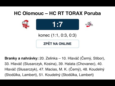6.kolo HC Olomouc - HC RT TORAX Poruba / celý zápas /