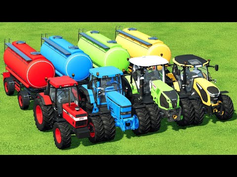 CASE vs JOHN DEER vs CLAAS vs LANDINI COLORED TRACTOR PARKOUR - Farming Simulator 22