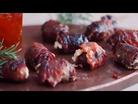 Goat cheese stuffed bacon wrapped dates
