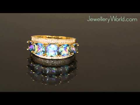 Mystic Topaz & Diamond 9ct Yellow Gold Cushion Ring