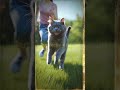 Grey Cat Running With His Owner