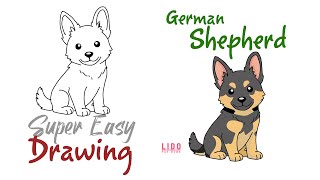 How to Draw a Cute German Shepherd Puppy for Kids & Beginners #lidoartworks