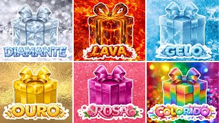 Escolha Seu Presente 🎁 Diamante💎 Arco-íris 🌈 Ouro 💰 Lava 🌋 Gelo ❄️ Rosa 🎀 Quiz Tap