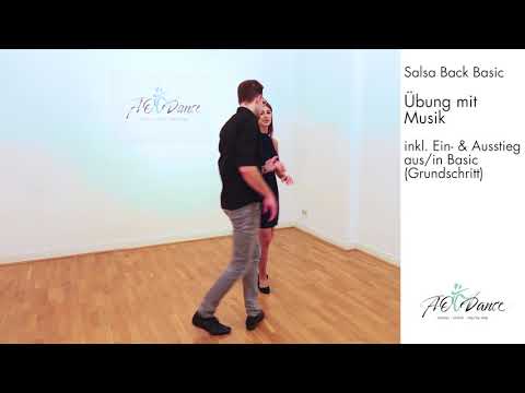 Salsa back-basic demonstriert und gezählt mit Ein-und Ausstieg mit Musik (Frau tanzt gegengleich)