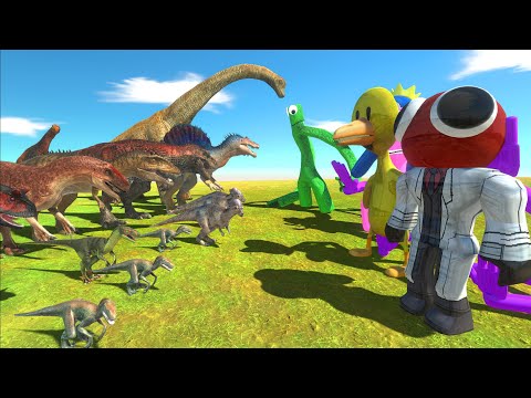 Dinosaurs Attack Rainbow Friends Team - Animal Revolt Battle Simulator