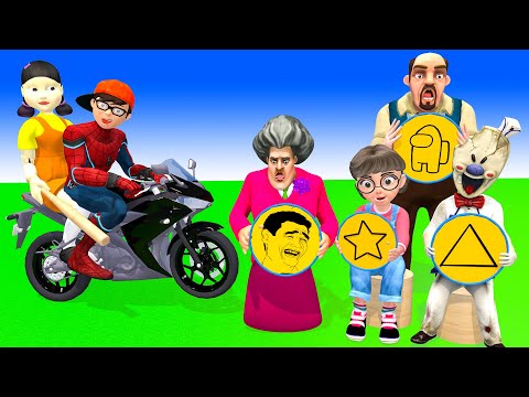 Squid Game Spiderman (오징어 게임) vs Scary Teacher 3D Troll Ice Scream 4 Orange Candy Shape Challenge #1
