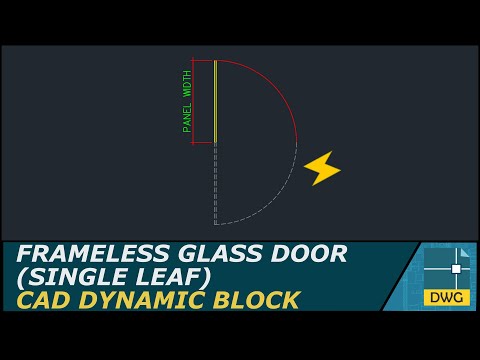 Frameless Glass Door (Single Leaf): AutoCAD Dynamic Block (Plan View)