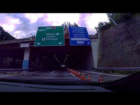 Driving through Gotthard Tunnel, Switzerland (16.942m long)