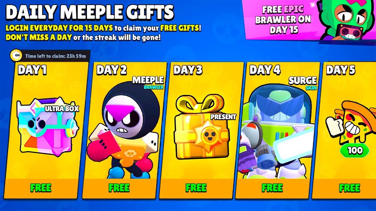 DAILY MEEPLE FREE GIFTS!🎁- Brawl Stars rewards