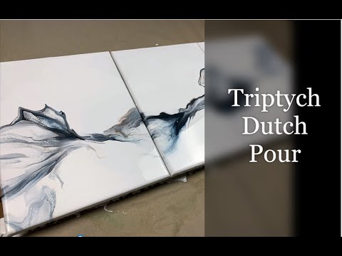 Triptych Elegant Dutch Pour - Dark Blue, Copper and Black Acrylic Pouring Tutorial