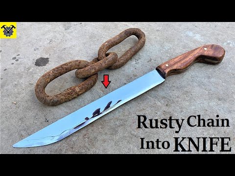 Forging Long CHEF KNIFE out of Rusty Iron CHAIN