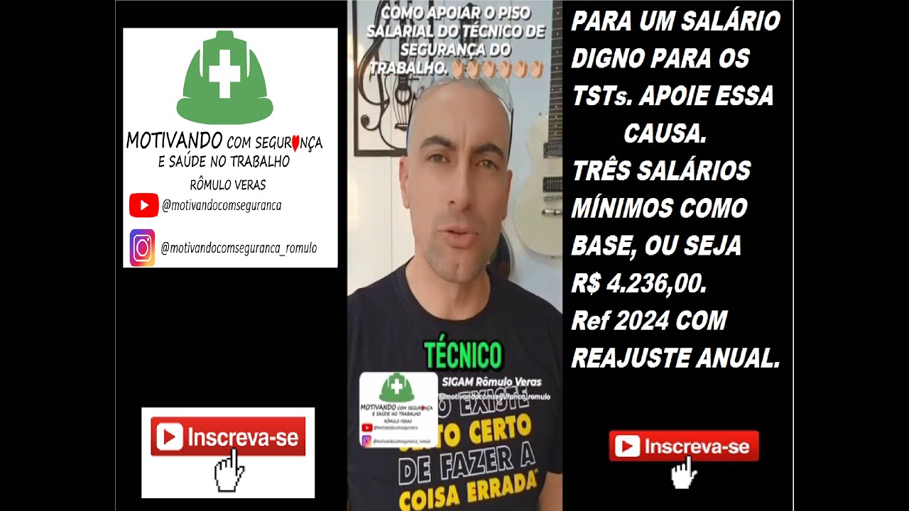 Piso salarial nacional digno para TÉCNICOS EM SEGURANÇA DO TRABALHO (3 salários mínimos; R$4.236,00)