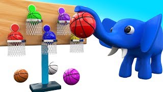 Elephant Cartoon Fun Play Basket Ball 3D Colors for Children to Learning with Baby Kids Educational