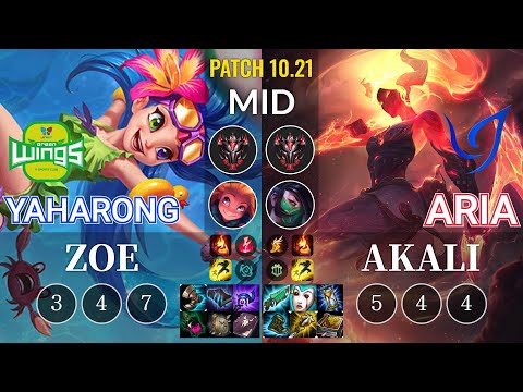 JAG Yaharong Zoe vs CGA Aria Akali Mid - KR Patch 10.21