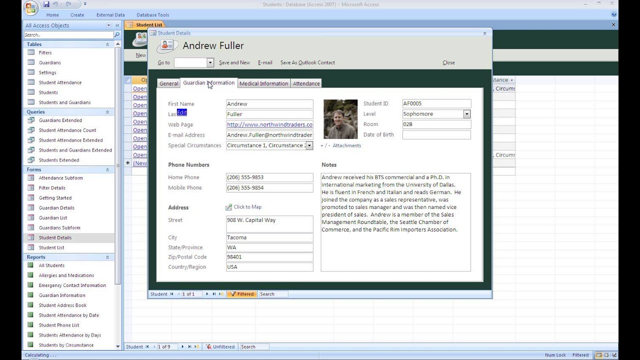 Use the Students database template