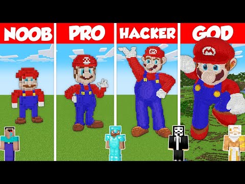 Noob Builder - Minecraft - SUPER MARIO STATUE BUILD CHALLENGE - Minecraft Battle: NOOB vs PRO vs HACKER vs GOD / Animation