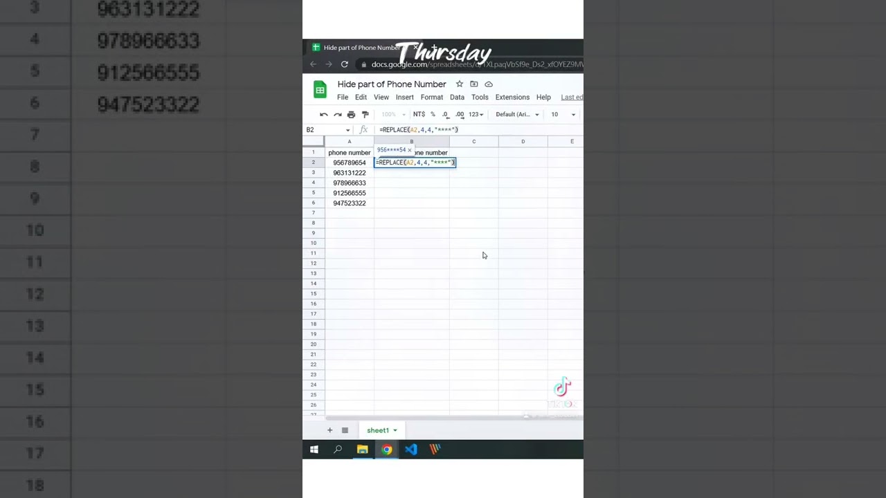 [Google Sheets Tips]Hide part of Phone Number #googlesheetsfun #googlesheets #googlesheetstrick