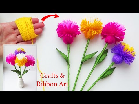 Amazing Woolen Craft Ideas with Fingers - Easy Woolen Flower Making - DIY Home Decor -Woolen Flowers