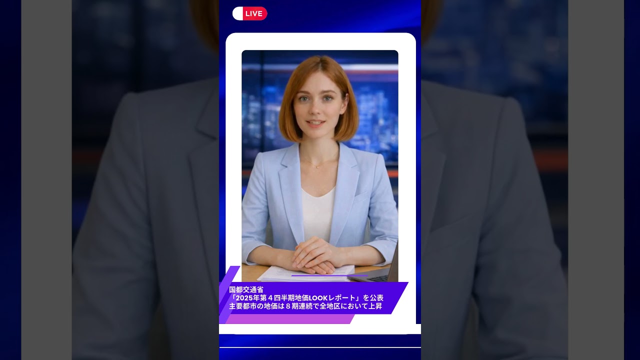 【国土交通省】「2025年第４四半期地価LOOKレポート」を公表主要都市の地価は８期連続で全地区において上昇  #yorisou #不動産ニュース #地価 #地価LOOK