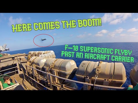 Reqeusting Permission for a Flyby! F-18 Fighter Jet "Sonic Boom" Past Aircraft Carrier!