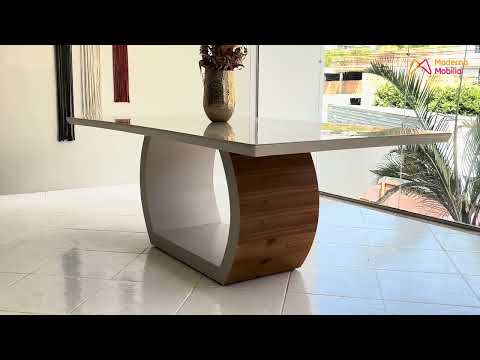 Video thumbnail of Mesa para Sala de Jantar Ellis 180cm Laminada em Madeira com Vidro Moderna Mobília