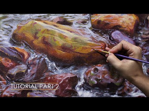 2. Painting Detailed Rocks -Painting Tutorial Part2 | Wet Rocks/Stones on Moving Water
