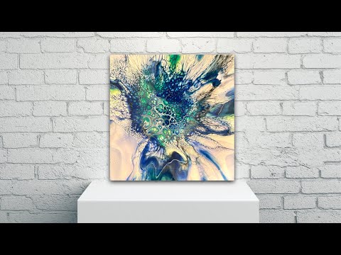 #87 Ocean Inspired Fluid Acrylic Paint Pour Bloom -Blues and Greens  w/ ColourArte Pigments!