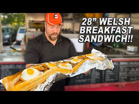 Meg's Viral 28-Inch Mega Welsh Breakfast Sandwich Challenge in Wales vs BeardMeatsFood's Record!!