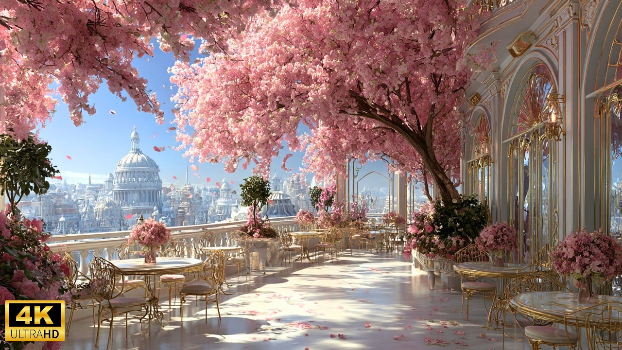 Cherry Blossom Glass Palace Walk 🌸 From Morning to Night Fantasy Garden (4K)