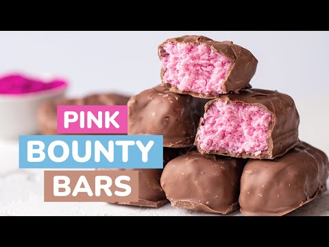 Pink Bounty Bars Recipe | HOW TO MAKE COCONUT CHOCOLATE BARS | No-Bake Raw Dessert