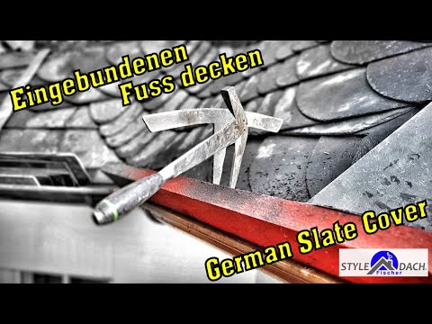 Fußgebinde ansetzen - Deutsche Schuppendeckung - German Slate Roofer - Eingebundener Fuß - Schiefer