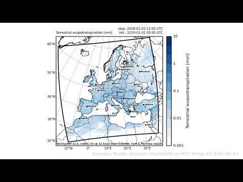 TerrSysMP monitoring run 2019-01-02 - terrestrial evapotranspiration - Europe (72h)