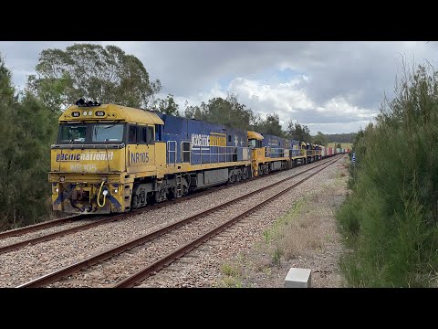 Pacific National NR105, NR66, NR107, LDP002 & LDP001 with 5BS6 at Mindaribba - 22/9/23