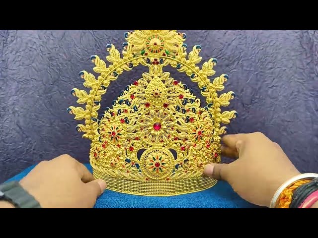 Mukut for God and Goddess in Golden Meenakari Work for Headsize  (12 inches Ear to Ear Dimension ) video