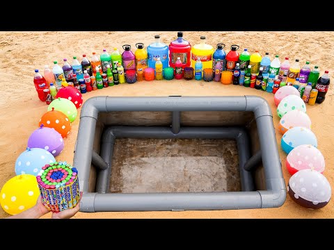 Experiment: Giant Monster, Coca Cola, Fanta, Mtn Dew, Balloons Soda vs Mentos in Rectangular Hole