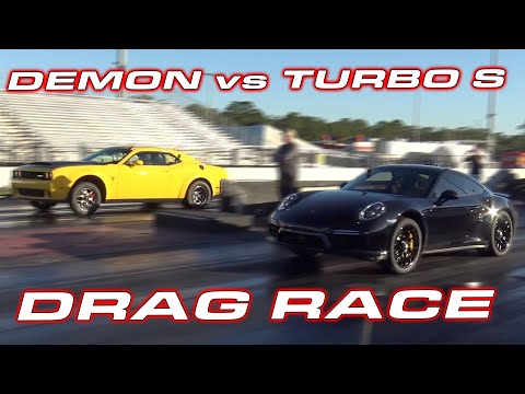 Porsche Turbo S vs Dodge Demon 1/4 Mile Drag Race