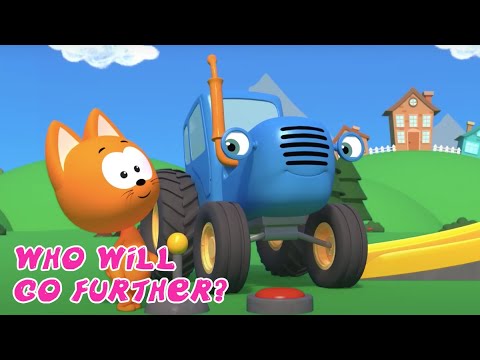 MEOW MEOW KITTY GAMES 🚙  WHO WILL GO FURTHER 🚜 Blue Tractor and Cars playing a game