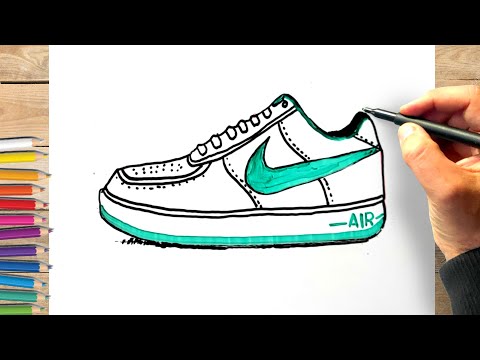 Comment dessiner une chaussure NIKE dessin AIR force one facile, CHAUSSURE dessin couleur chaussure