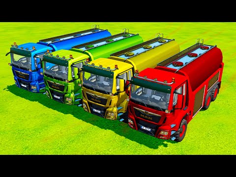 TRANSPORTING COLORED TRUCK TANKER MILK TO GARAGE DEATH RUN PARKOUR #43 - Farming Simulator 22
