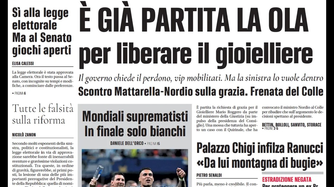 RASSEGNA STAMPA 17 LUGLIO 2026. QUOTIDIANI NAZIONALI ITALIANI  PRIME PAGINE DEI GIORNALI DI OGGI.