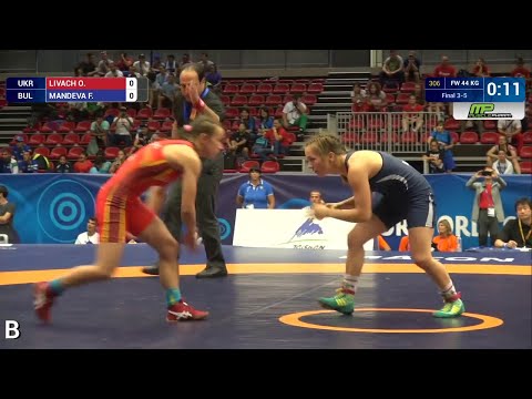 BRONZE FW - 44 kg: O. LIVACH (UKR) df. F. MANDEVA (BUL) by TF, 12-0