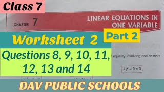 Dav maths class 7 chapter 7 Linear Equations in One variable Worksheet 2 - Part 2
