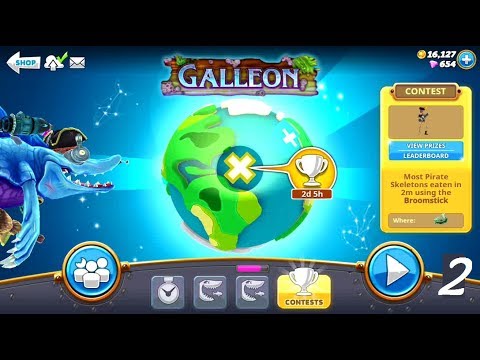 Most Pirate Skeletons Eaten in 2 min (Broomstick) Episode 2 - Hungry Shark World