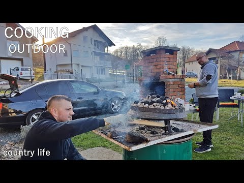 Campfire cooking stew and beef with vegetables | Country life in Bosnia and Herzegovina