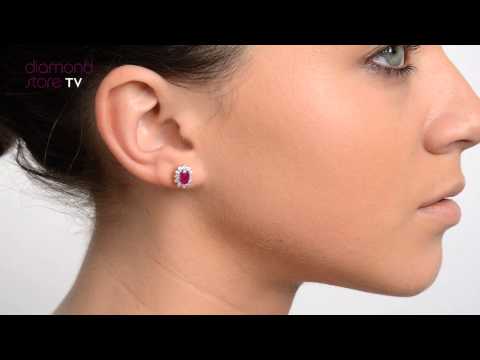 FEG25 T - Ruby 6 x 4mm And Diamond 18K Yellow Gold Earrings